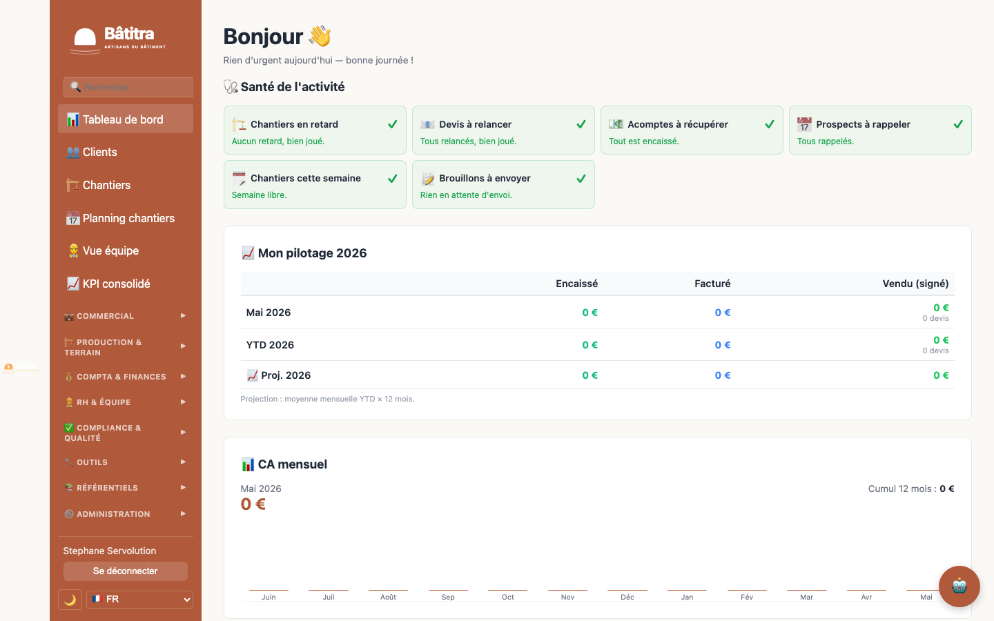 Planning chantier : équipe + sous-traitants + livraisons